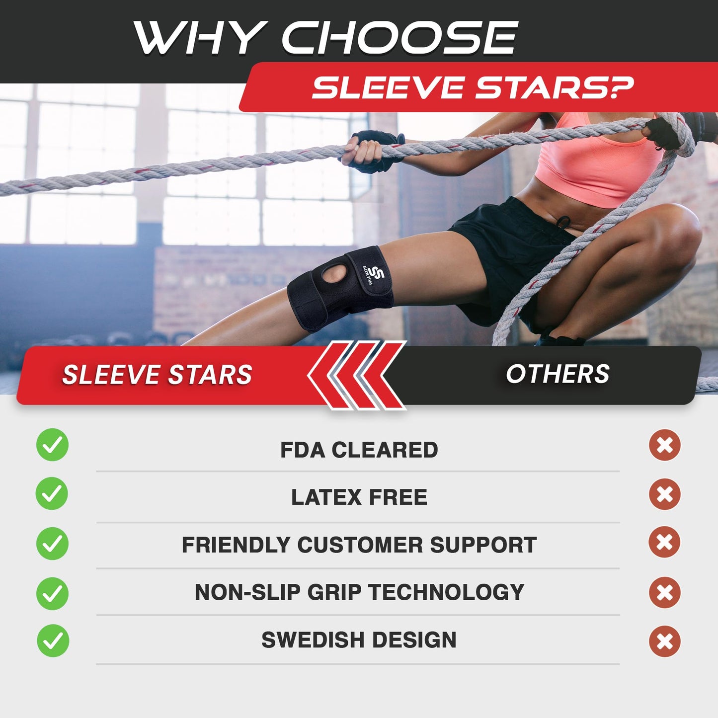 Sleeve Stars Knee Brace & Knee Support for Men & Women, Knee Compression Sleeve for Knee Pain, Protection Wrap for Working Out (XL-3XL)