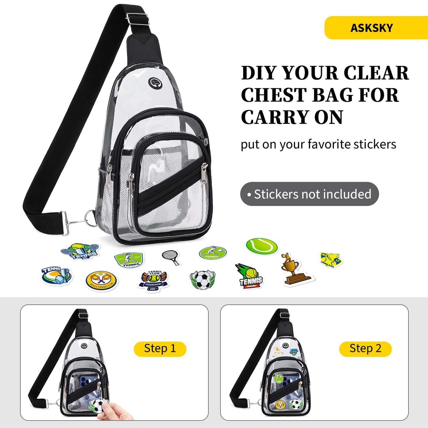 Clear Bag for Stadium Events, Clear Purse Bag for Women Men Waterproof PVC Crossbody Fanny Pack for Concert Sport Hiking Travel, Black