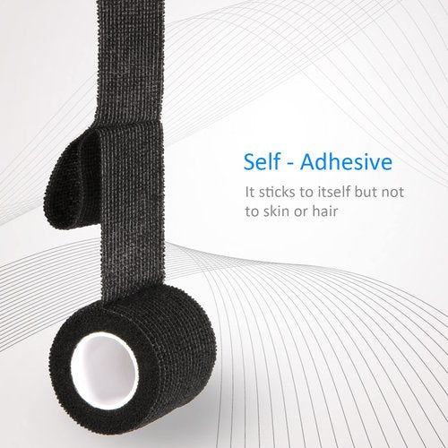 24 Pack Self Adherent Cohesive Wrap Bandages Non Woven Cohesive Bandage Elastic Self Adhesive Bandage Wrap Sports Athletic Tape First Aid Tape for Wrist Ankle Pet Vet Wrap Grip Cover 2 inch (Black)