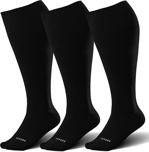 LEVSOX Wide Calf Compression Socks - Plus Size 15-20mmHg Knee High Support Stockings for Circulation