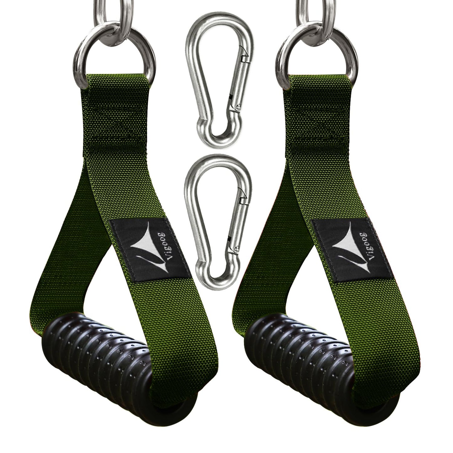 Vigoog Heavy Duty Gym Exercise Handles Attachment for Cable Machine,Resistance Band,Pulley System Home Fitness Workout Equipment, with Elastic Rubber Grip and 2 Large Carabiners (Military Green xw)