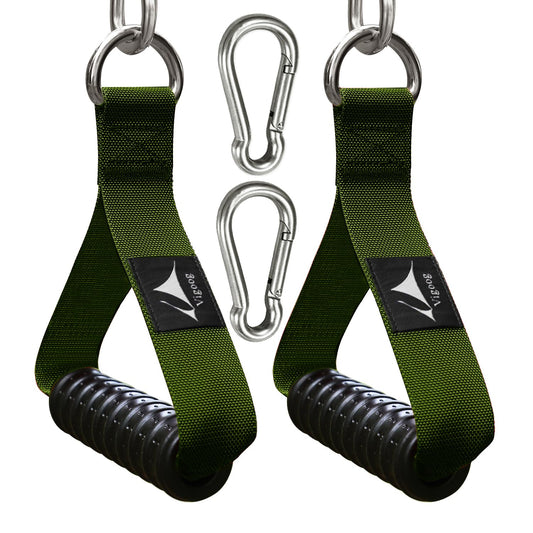 Vigoog Heavy Duty Gym Exercise Handles Attachment for Cable Machine,Resistance Band,Pulley System Home Fitness Workout Equipment, with Elastic Rubber Grip and 2 Large Carabiners (Military Green xw)