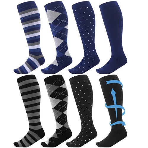 ShinyMatch 8 Pairs Men Dress Compression Socks Men Knee High Light Compression Socks 8-15 Mmhg Graduated Support Stockings for Father's Day Christmas Gift