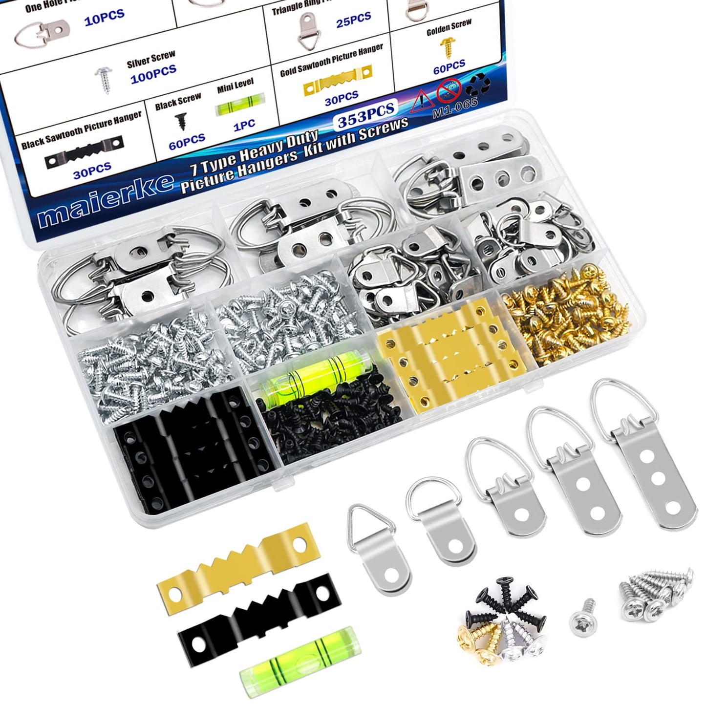 maierke 353PCS Picture Hanging Kit,Picture Hangers Heavy Duty Picture Hanging Hooks with Screws,Picture Frame Hooks Heavy Duty Picture Framing Supplies Kit for Picture Hanging(7 Types)