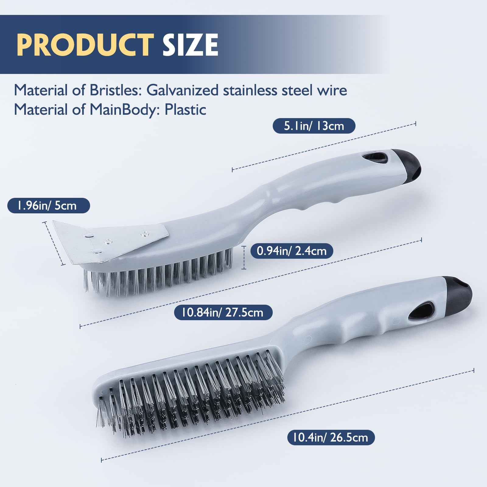 ANDOUNIER Stainless Steel Wire Brush Set 3Pcs,6.9" x 2.6"Size,144 Bundles of Bristles,Block Wire Brush with Strong Handle,for Cleaning Welding Slag & Rust,Dust and Paint Scrubbing