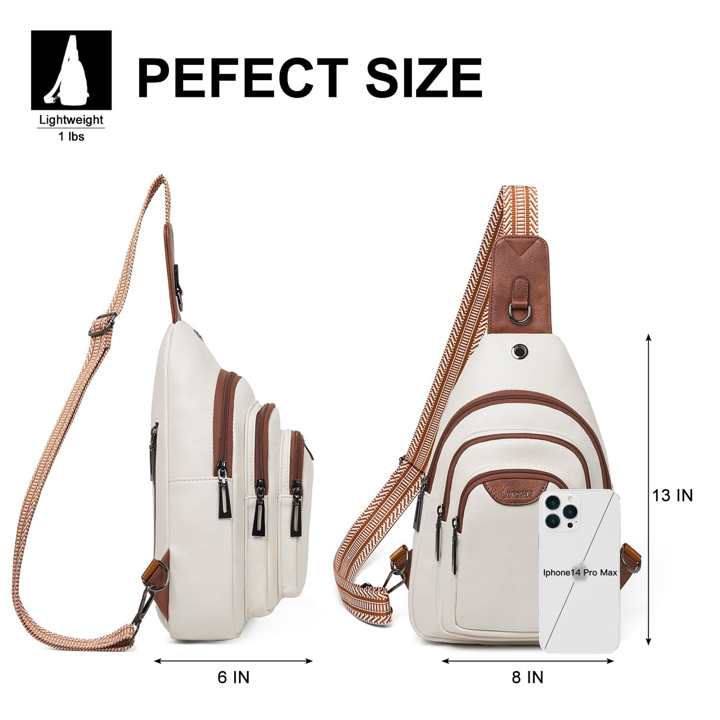 Leresas 10L Crossbody Sling Bag for Women Men Anti Theft Cross Body Fanny Pack Belt Bag Purse Gifts for Women Faux Leather, Beige Brown