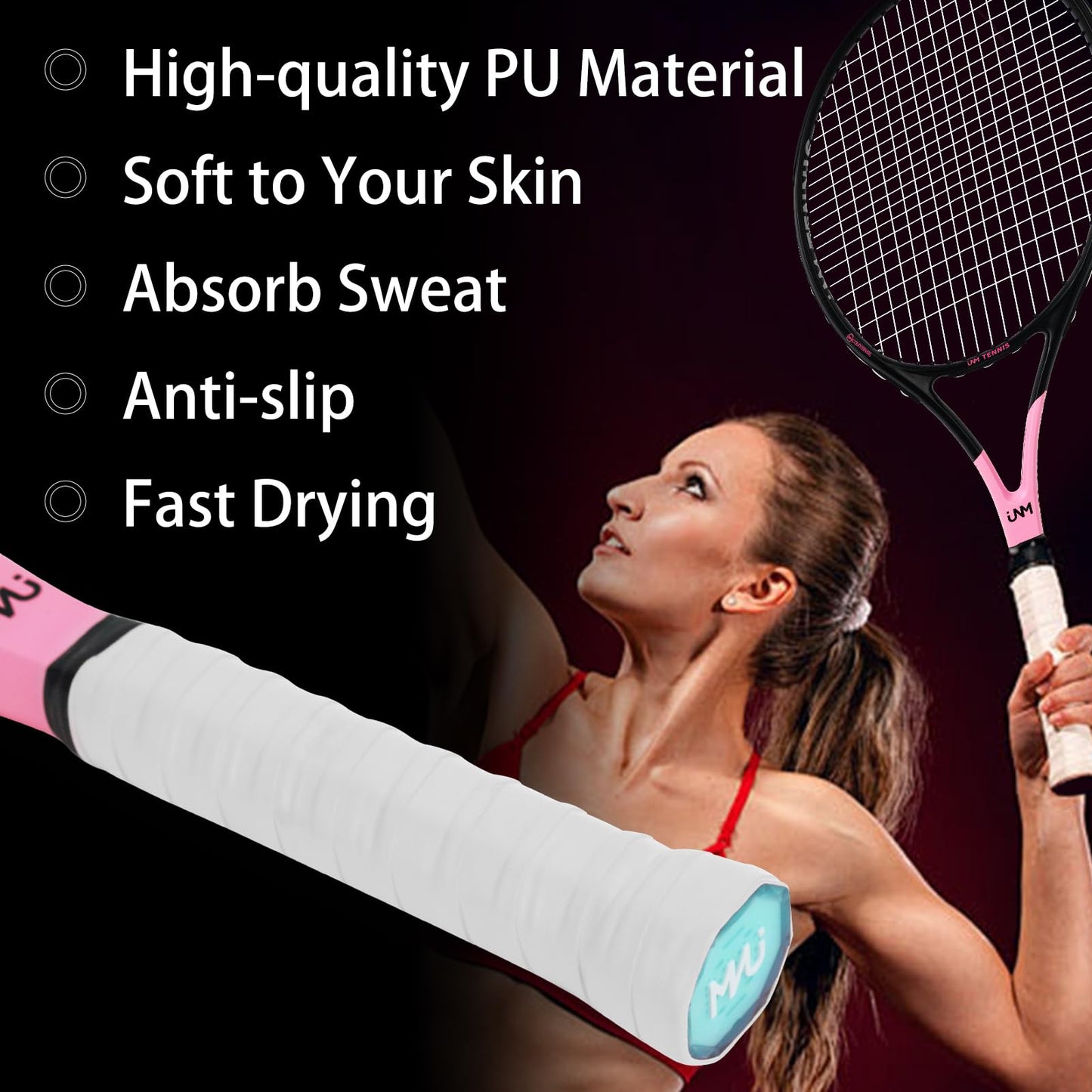 FT FINGER TIP 10 Pack Tennis Racket Grip Tape, Anti-Slip Tennis Overgrip, Precut Sweat-Absorbing Tennis Grip for Badminton, Pickleball, Tennis(Pink)