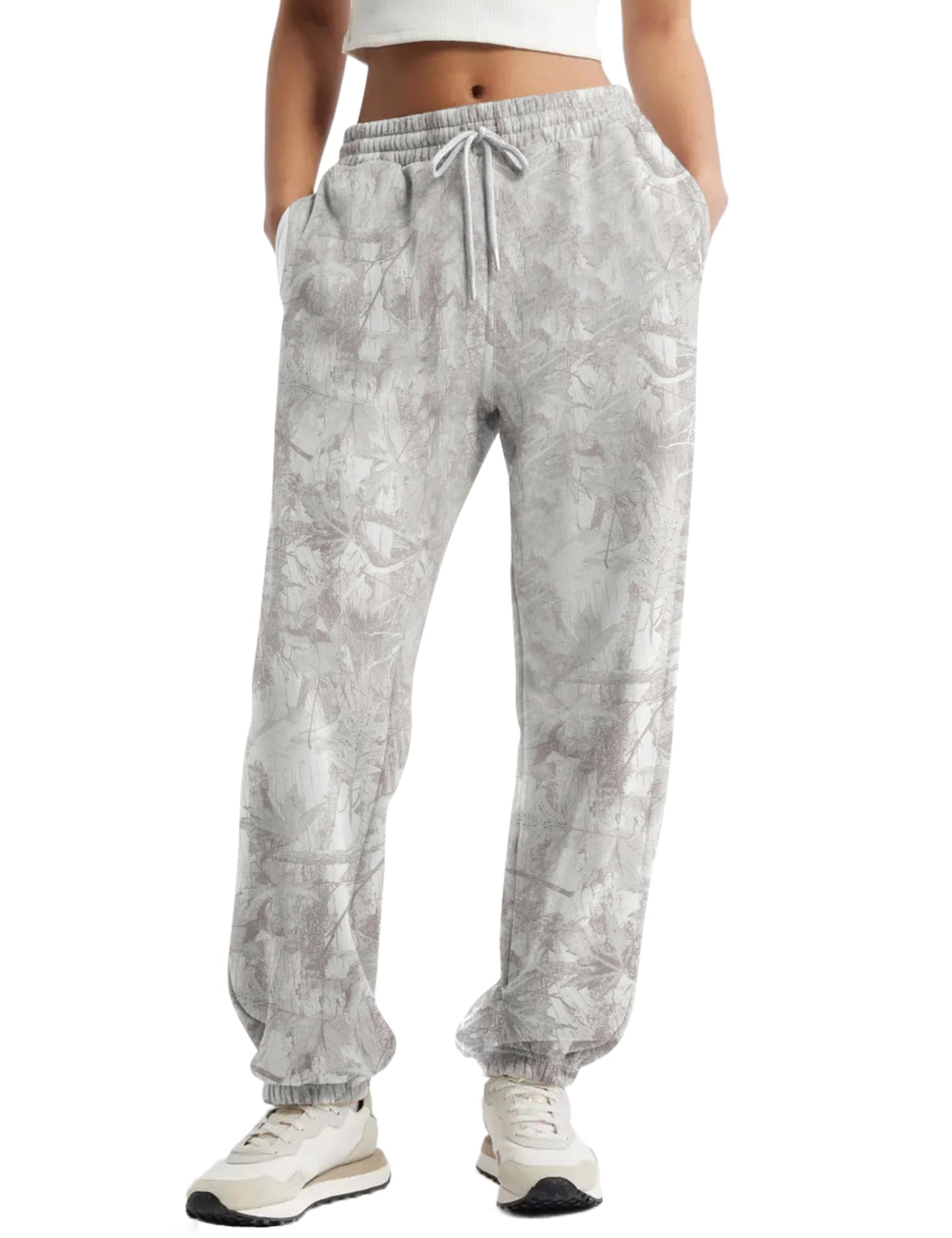 MSBESYOR Casual Camo Sweatpants for Women Baggy Fleece Y2K Camouflage High Waisted Joggers Pants with Pockets Streetwear