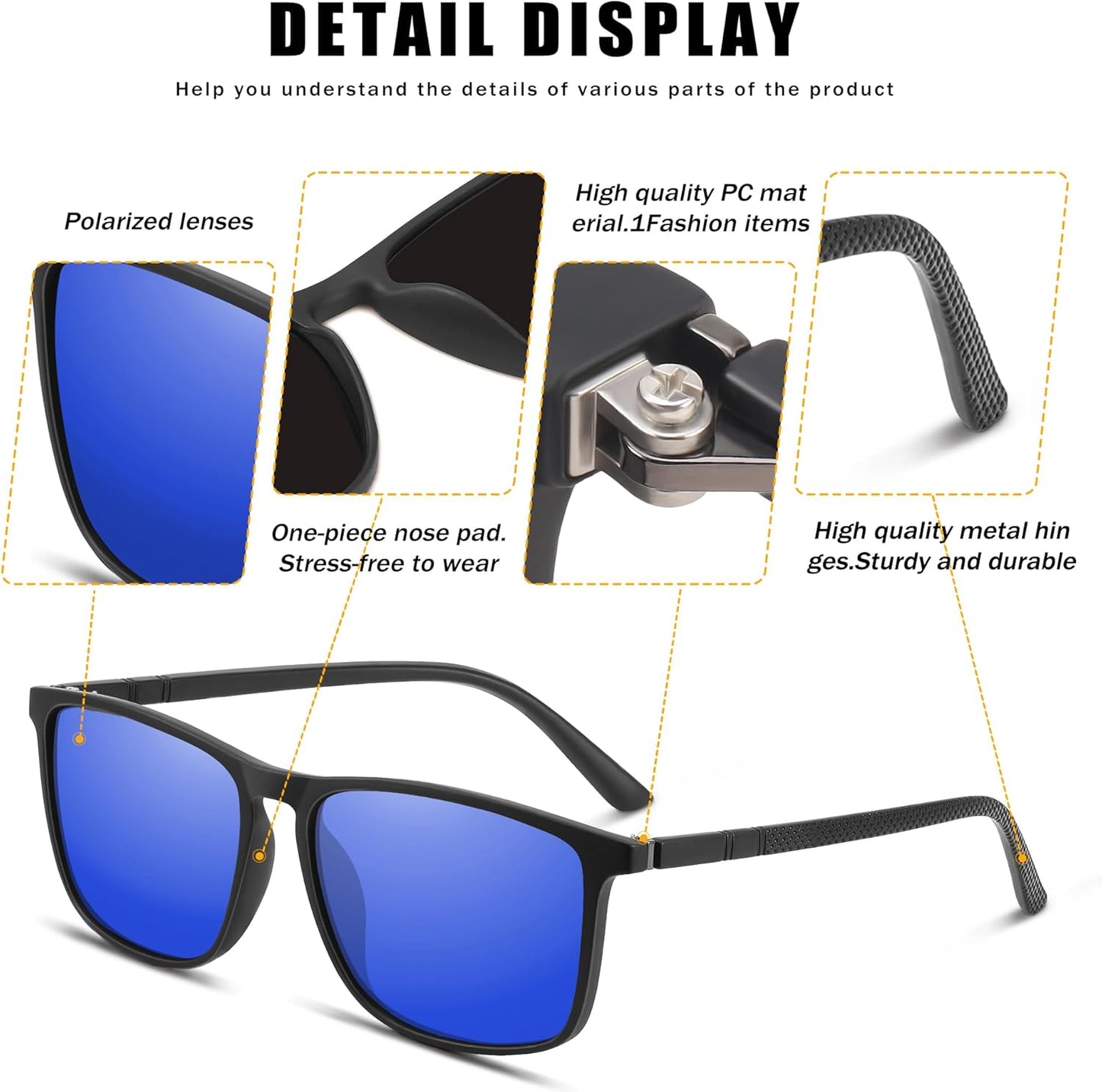 YDAOWKN Polarized Sunglasses for Men, Lightweight Sun Glasses With UV Protection for Driving Fishing Golf
