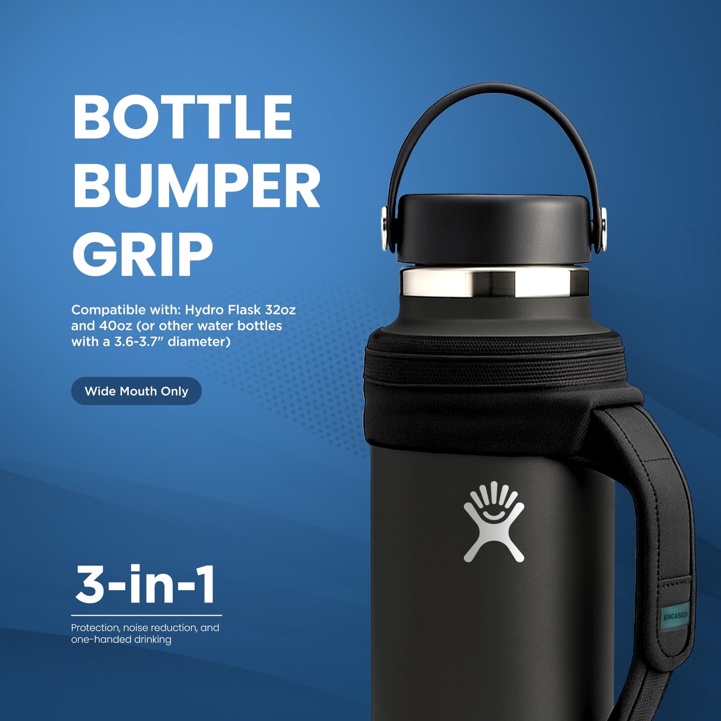 ENCASED Hand Strap Boot Designed for Hydro Flask 32 and 40 Oz Wide Cap Water Bottles, Protective Bottle Holder with Adjustable Neoprene Carrying Handle (Black)
