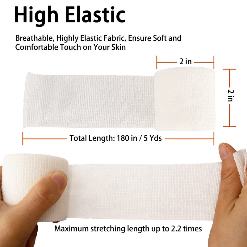 24 Pack White Self Adhesive Bandage, 2 Inch Medical Wrap Self Adherent Wrap Cohesive Bandage Rolls Self Stick Bandage Tape First Aid Gauze for Sports, Leg, Knee, Ankle, Swelling, Wrist Sprains