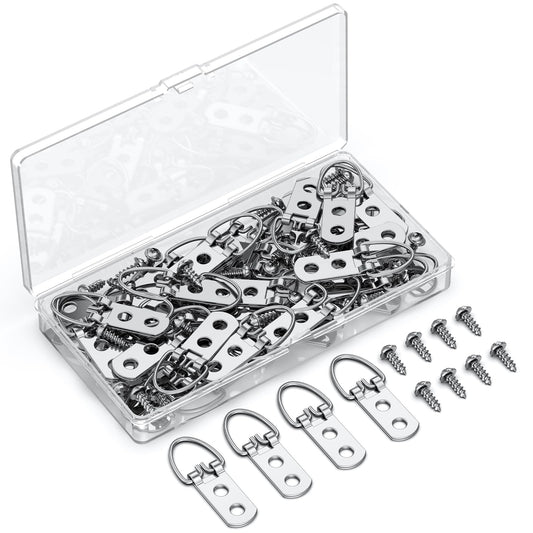 Uniclife 60 Pcs D Ring Picture Hangers with Screws, 40 lb Load Heavy Duty Picture Hanging Hardware, Double Holes Picture Hooks, D Rings for Picture Frame Hanging, D Hooks for Paintings Mirrors Clocks