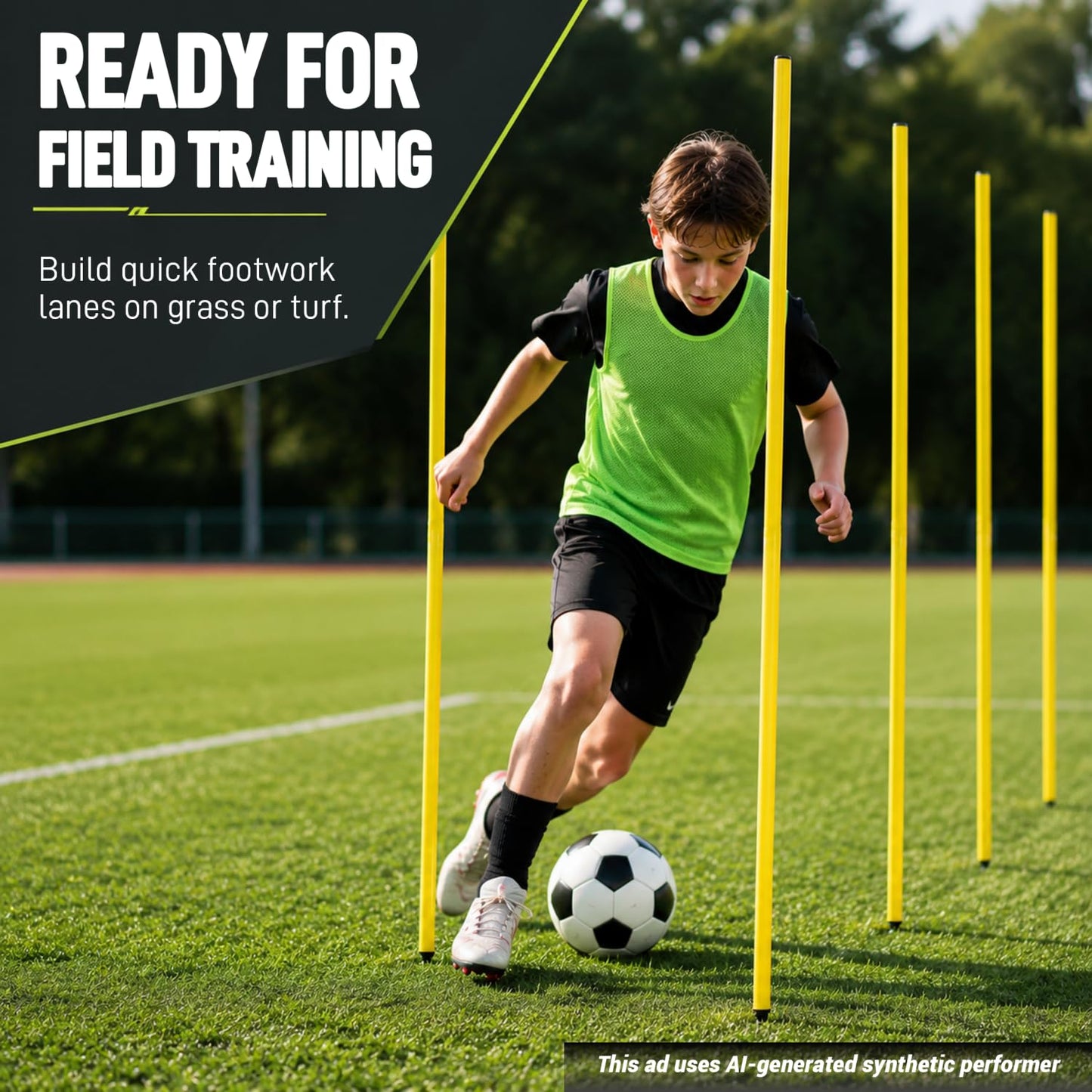 6 Pcs 5FT Adjustable Agility Training Poles for Soccer,Basketball,Football,Dog,Horse Training-Speed and Agility Training Equipment Sports Training Sticks with Stainless Steel Ground Nails (Yellow)