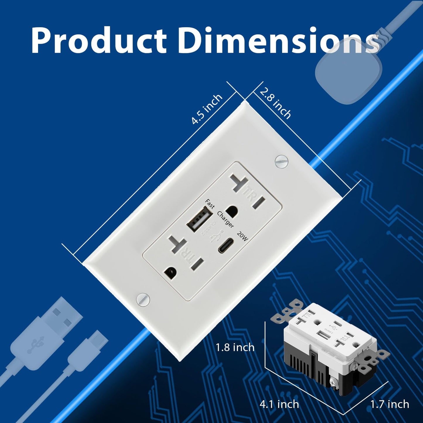 LGL USB C Charger Wall Outlet, 20W Fast Charging USB A & C Port Wall Receptacle, 20Amp 125 V Duplex Tamper Resistant Receptacle, ETL Listed, Wall Plate Included, White (1 Pack)