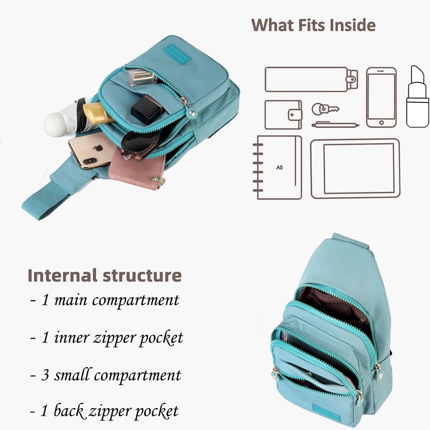 YAZEKOUS Small Sling Bag - Women’s Crossbody Backpack for Casual Travel & Outdoor Hiking