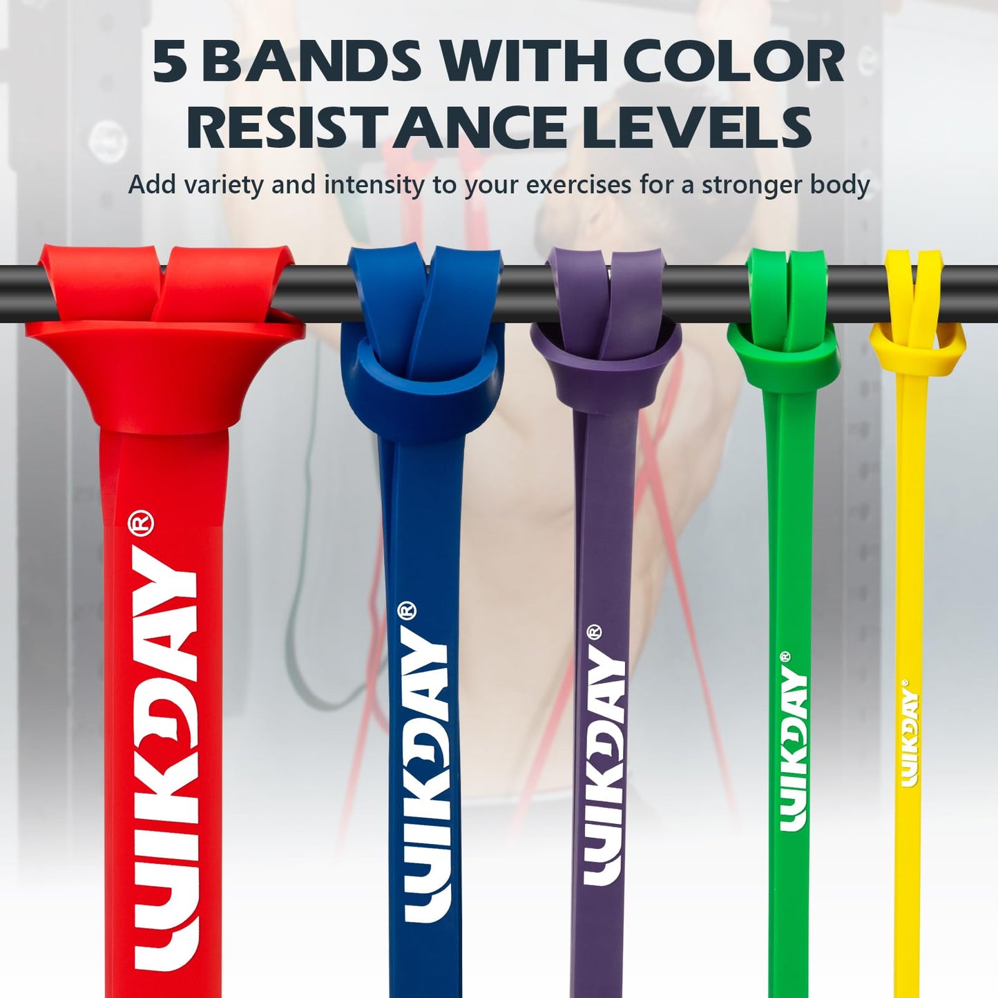 WIKDAY Resistance Bands for Working Out Set of 5 Level Multicolor, 8-100LBS