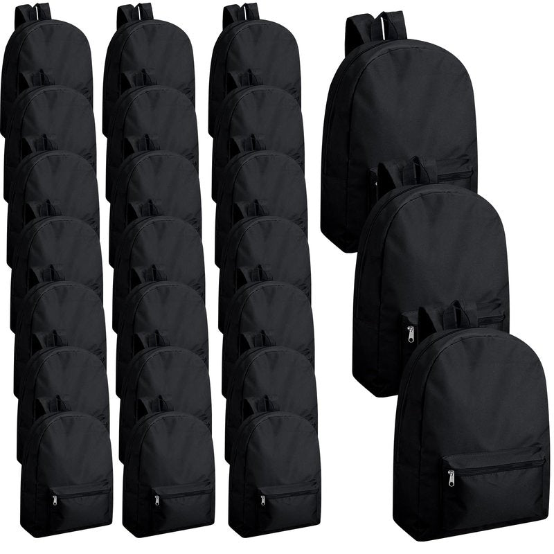 Amylove 24 Pack Backpack in Bulk - 17 Inch Classic Bookbags Bulk Lightweight Outdoor Travel Bag for Elementary Middle High(Black)