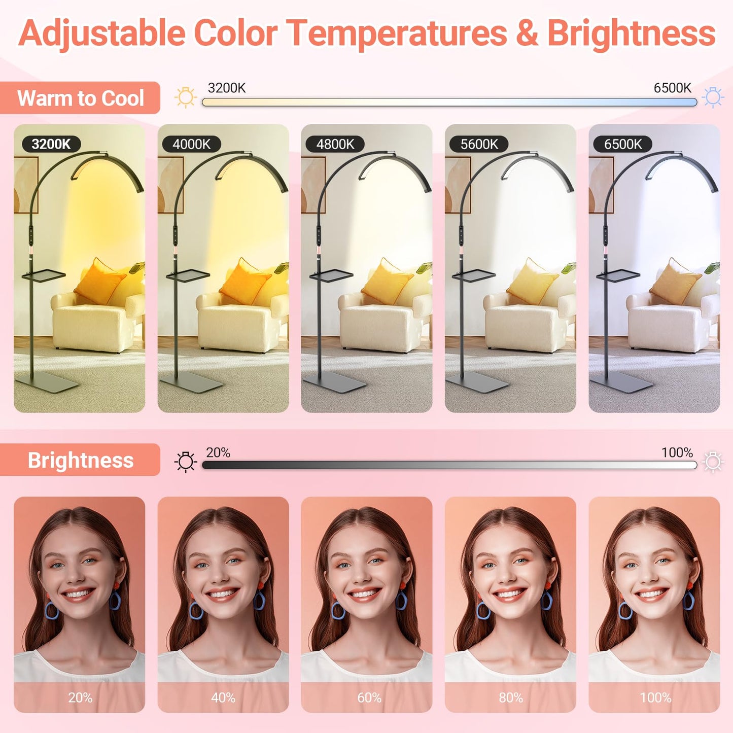 LIONVISON Half Moon Lash Light: 6500K LED Lamp Ring Light with Tray - 360° Flexible Gooseneck Durable Metal Stand - Salon Use for Lash Artists Eyelash Extensions (23In Black)