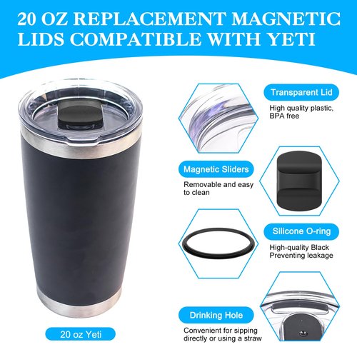 2 Pack 20 Oz Replacement Tumbler Lids and 2 Magnetic Sliders for Yeti Lid, Compatible with YETI Rambler