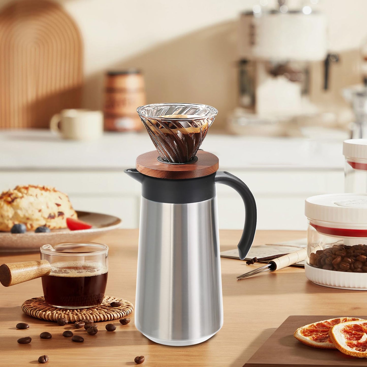 GearRoot 28oz Thermal Coffee Carafe Insulated Coffee Pot, Small Stainless Steel Coffee Carafes For Keeping Hot, Double Walled Insulated Vacuum Flask Pot for Tea Hot Water Coffee Beverage