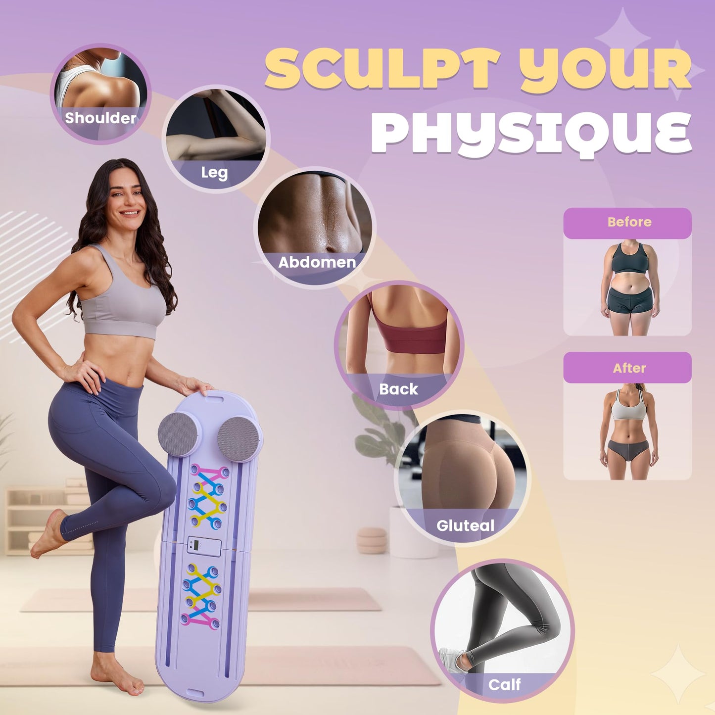 Pilates Board,7 in 1 Multifunctional Pilates Reformer Machine with Battery, Portable and Foldable Pilates Board Unisex Pilates Core Workout Equipment for Home Office Use