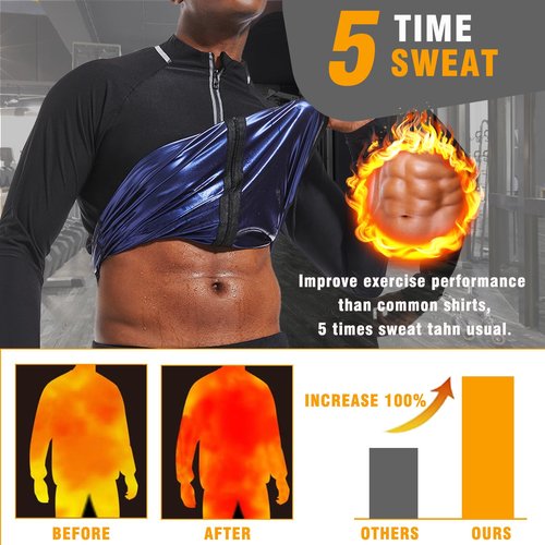 BXVX Sauna Suit for Men Weight Loss Sweat Jacket Sweating Shirt Long Sleeve Workout Suits Zipper Gym Exercise Fitness Accessories M