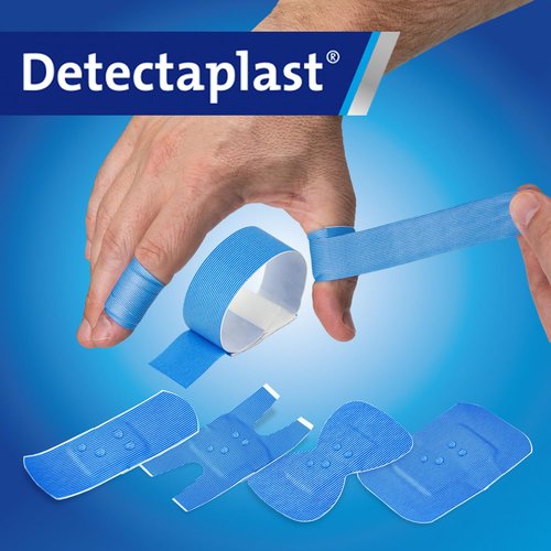 Detectaplast Blue bandaids Premium, Metal detectable and Waterproof bandaids, Essential for Catering First aid kit in Food handling environments, Kitchen aid, 0,98 x 2,83 inches, 100 Strips