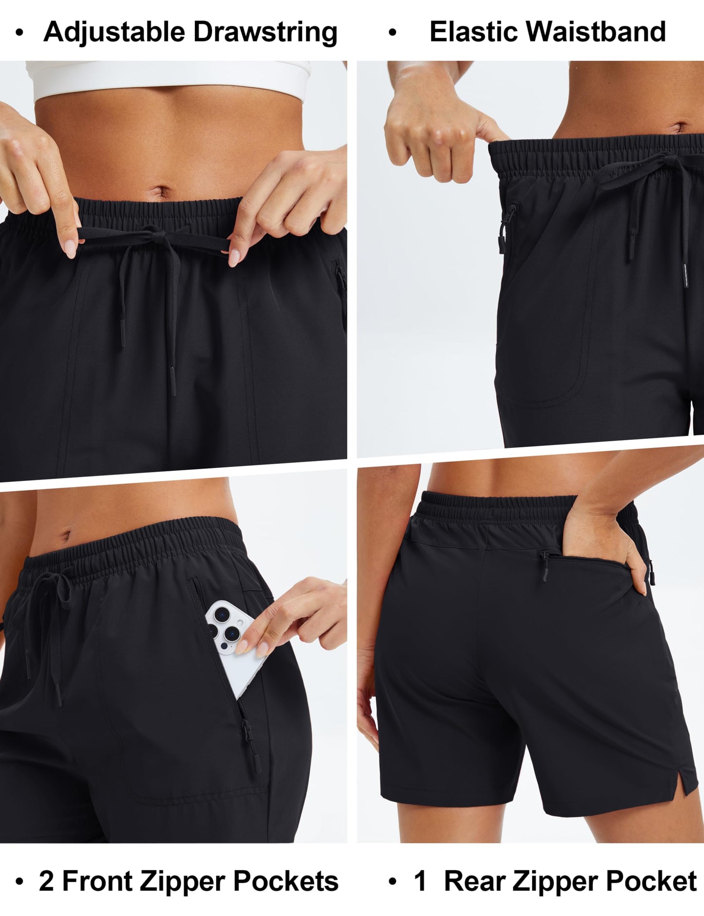 MAGCOMSEN Women's Athletic Hiking Running Shorts with Pockets Lightweight Quick Dry Golf Casual Summer Shorts Black, L