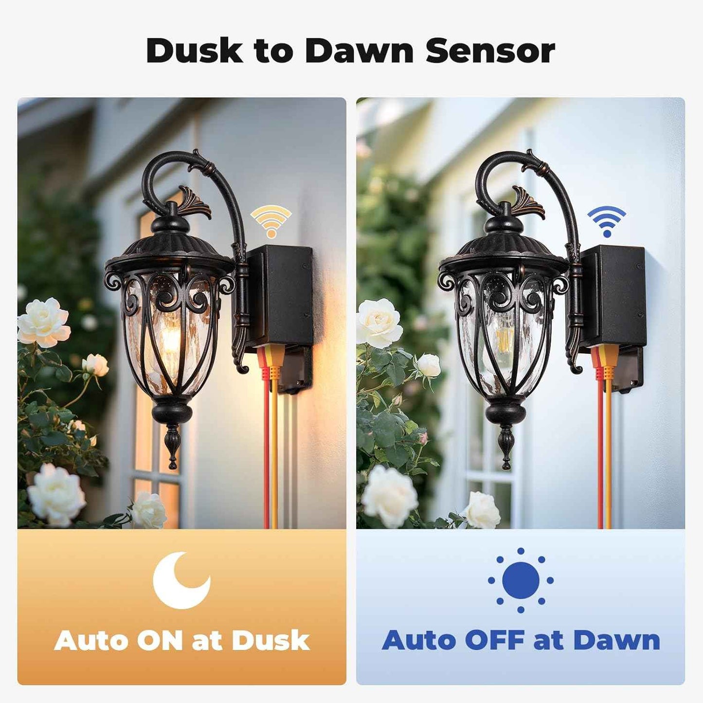 Outdoor Dusk to Dawn Porch Light with GFCI Outlet - 18.6" Waterproof Bronze Lantern