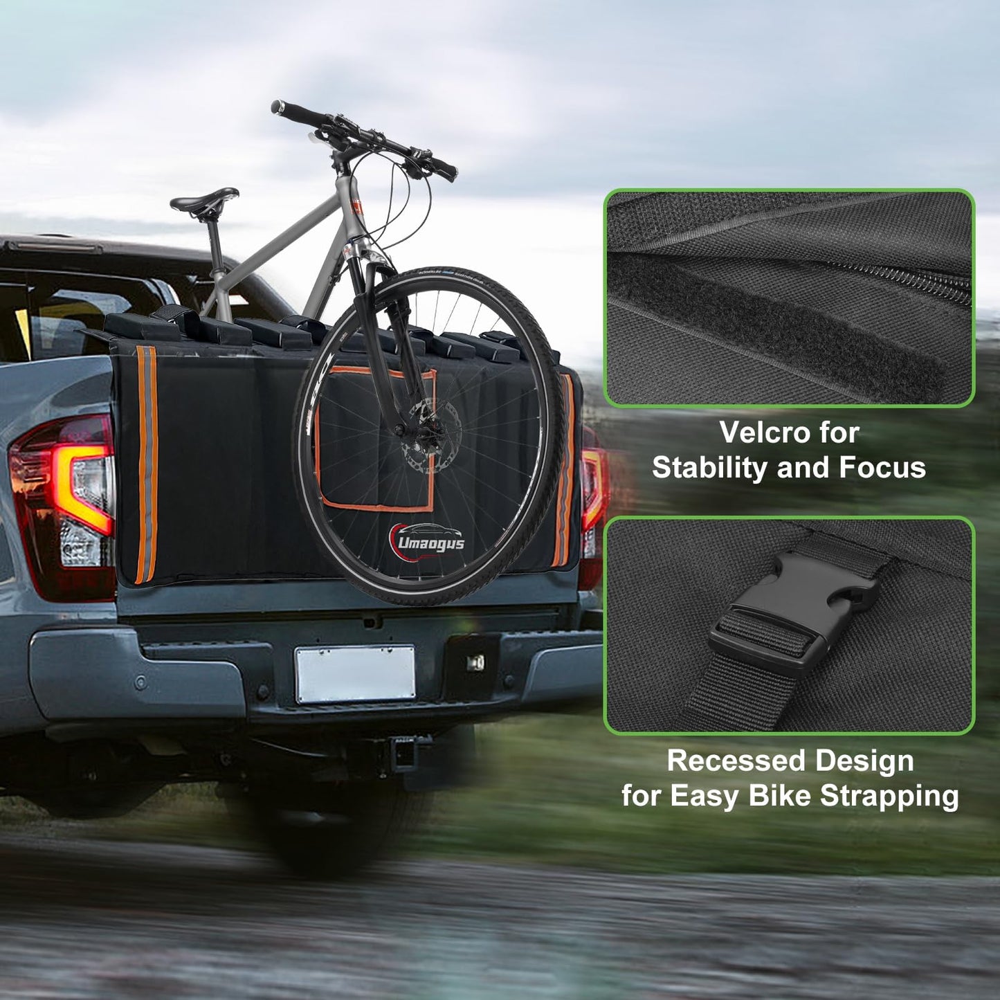 Umaogus Tailgate Bike Pad, 52in Upgraded Thickened Groove Design Truck Tailgate Pad for Mountain Bikes, Road Bicycle, Tailgate Cover with Reflective Strips and Tool Pockets