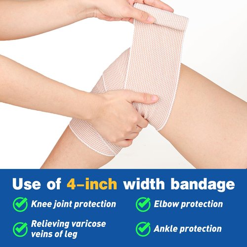 AZEN Premium 8 Pack Elastic Bandage Wrap (4x3, 4x4), Compression Wrap Bandage for Legs, Ankle, Knee, Tummy, Body, Latex-Free, Lymphedema Wraps for Legs
