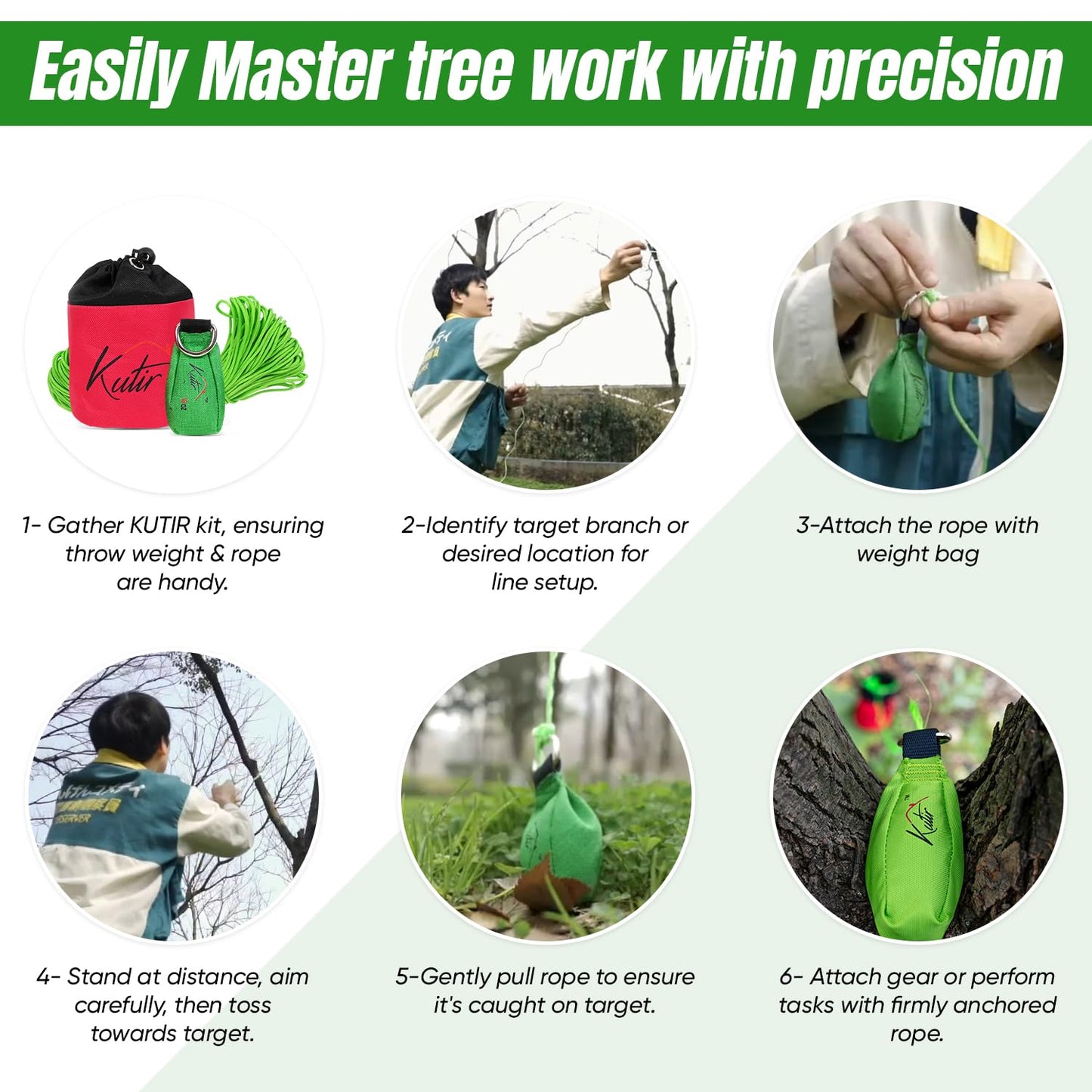 Kutir Throw Weight and Line Kit with Storage Bag 16 OZ 600D Pouch, 150 Foot Polyethylene Easter Rope for Arborists, Suitable for Tree Climbing, High Limb Throwing