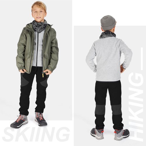 nayjury Kids Boys Girls Hiking Snow Ski Pants Waterproof Winter Warm Elastic Waist Pants Fleece Lined with Zipper Pockets#16012-Grey M,6-7Years