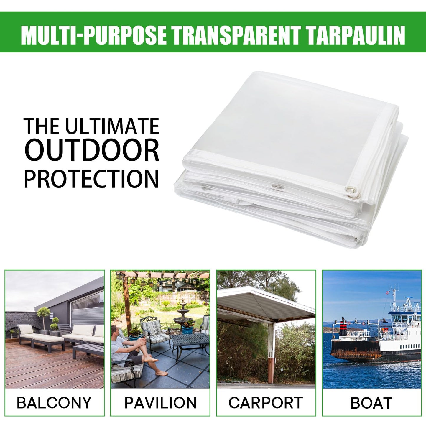 Chocikick Clear Tarp Heavy Duty Waterproof 8 x 16 FT, 20 Mil Clear Tarps with Grommets, Heavy Duty Clear Vinyl Tarp for Patio Pergola Garden Canopy Rainproof Wind-Proof Anti-Tear (8 x 16 FT)