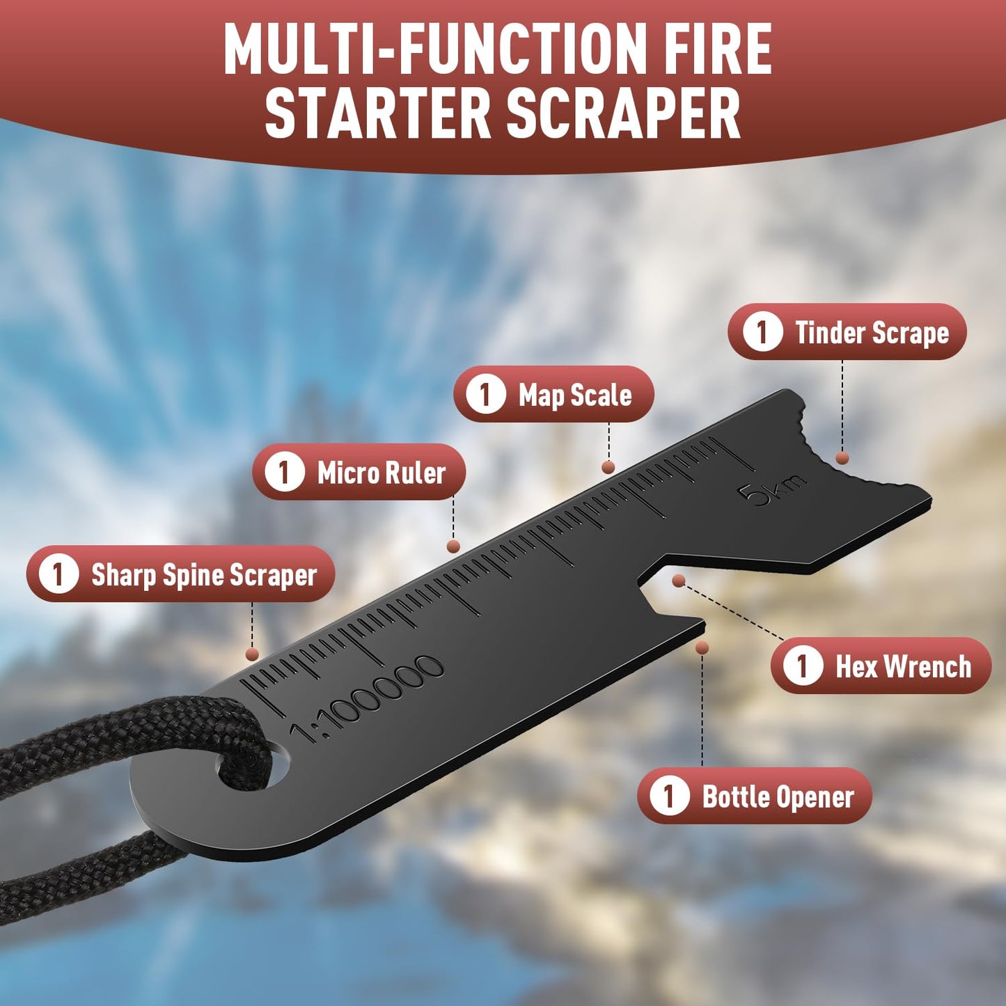 BBTO 20 Pcs Survival Fire Starter Bulk Weatherproof Ferrocerium Rod Striker Scraper Flint Steel Fire Starter with Keychain Ring for Survival Drilled Emergency Camping Backpacking Hiking Bushcraft