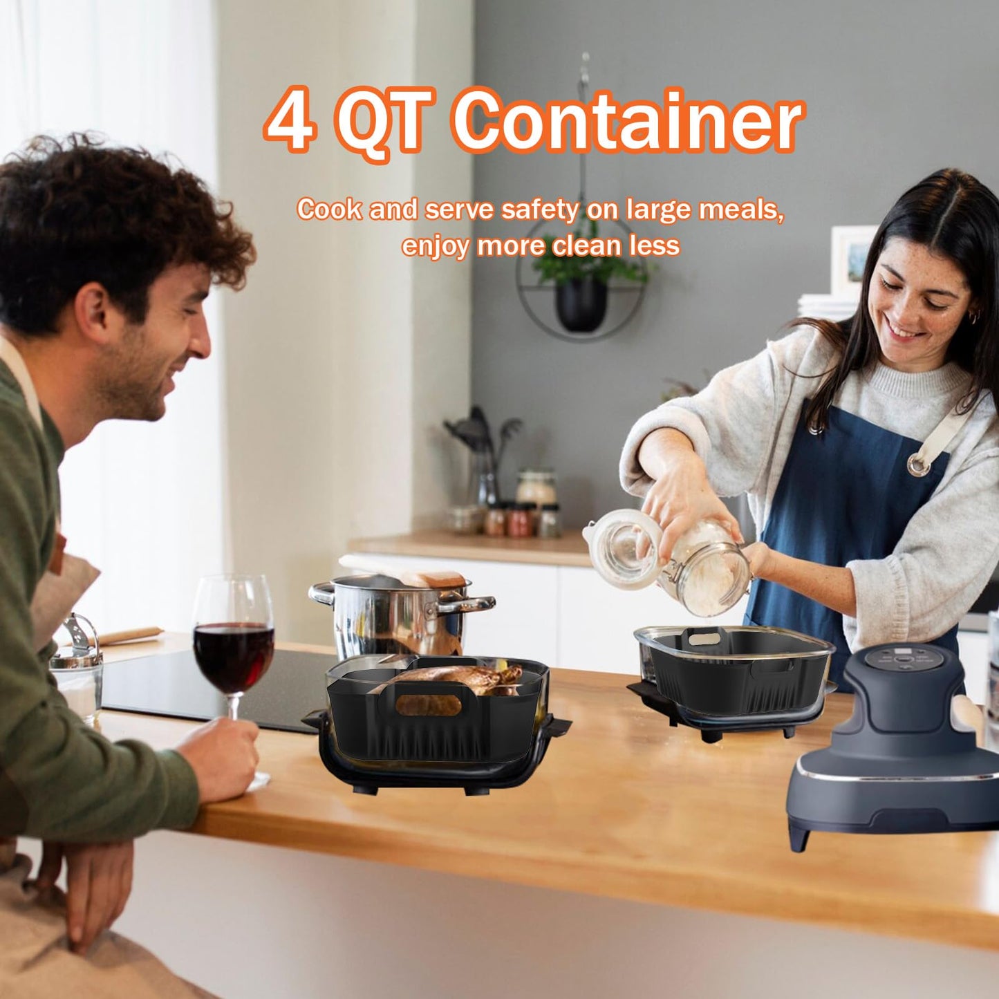 Palksky Silicone Air Fryer Liners for Ninja Crispi 4-In-1 Portable Glass Air Fryer Cooking System, 2Pcs Glass Airfryer Containers Accessories, Large for 4-Qt & Small for 6-Cups Container,Non-Stick