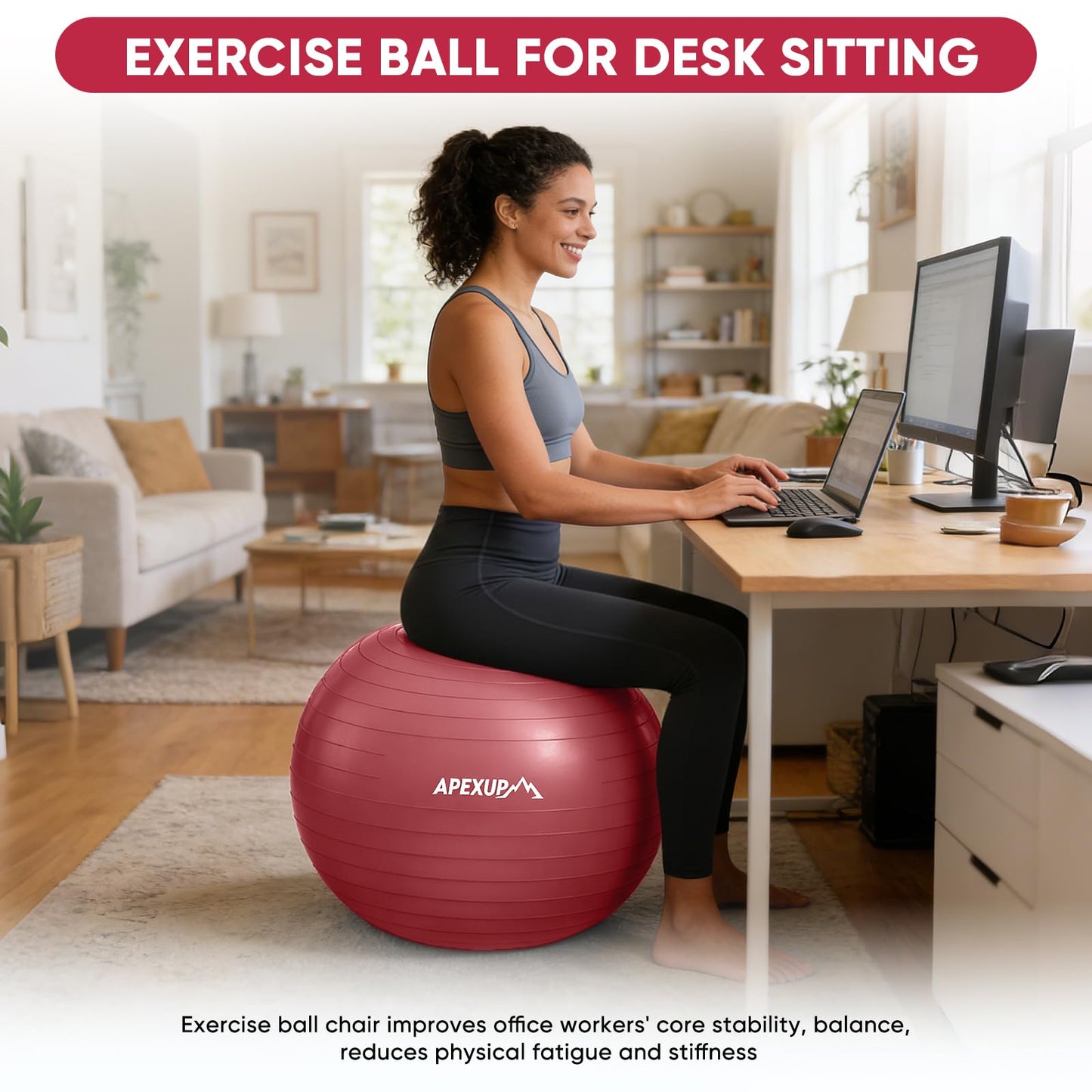 APEXUP Yoga Ball, 660 lbs Anti-Burst Exercise Ball with Pump, 5 Sizes