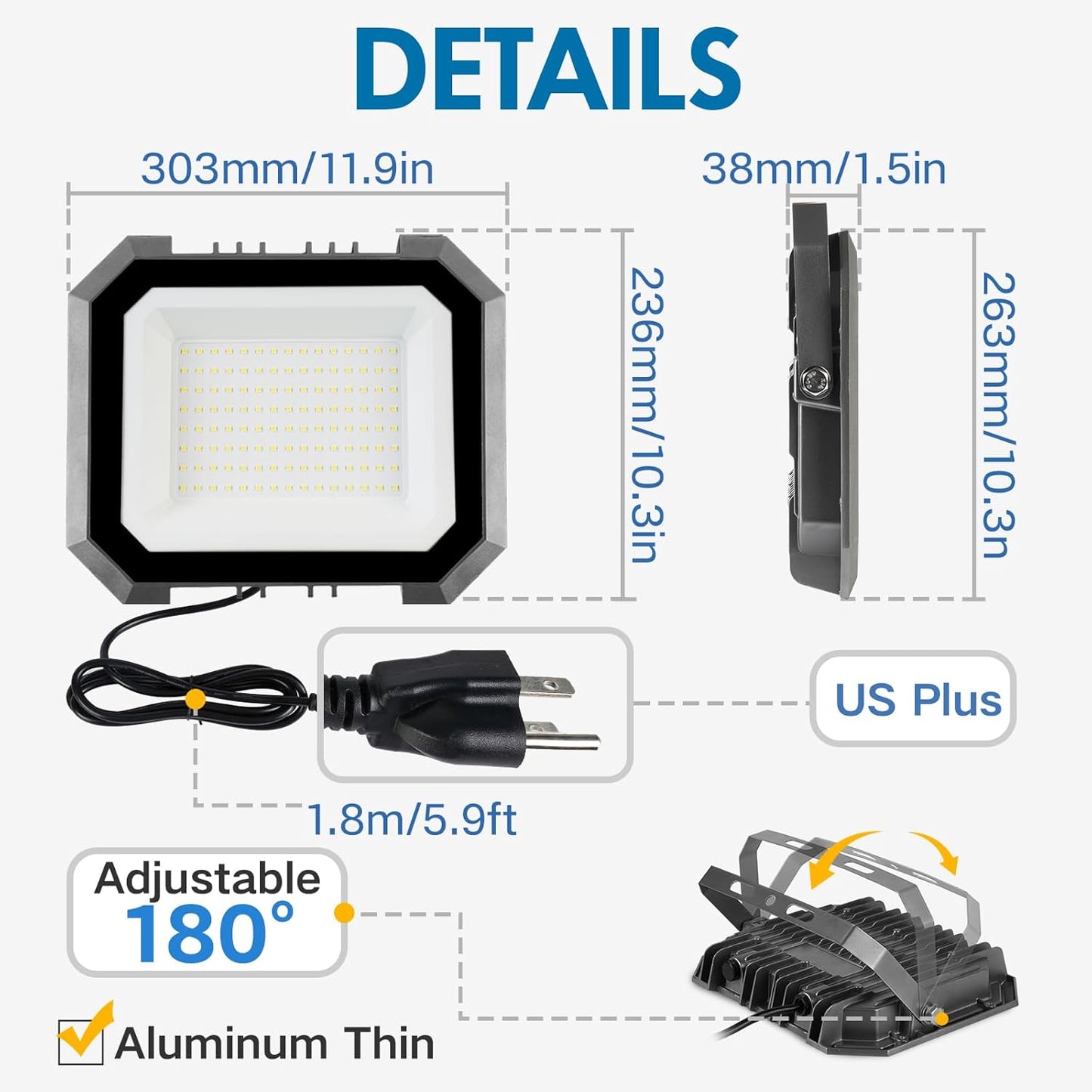 100W LED Flood Lights Outdoor - 2 Pack, 10000LM Super Bright, IP65 Waterproof for Garage, Yard & Garden