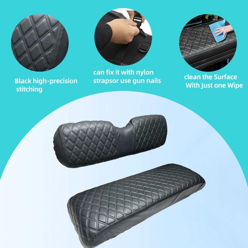DoonMi Golf cart Diamond Pattern seat Cover, Suitable for EZGO, Yamaha, Club Car, and Icon Golf carts, Thin Vinyl Leather Black ﻿