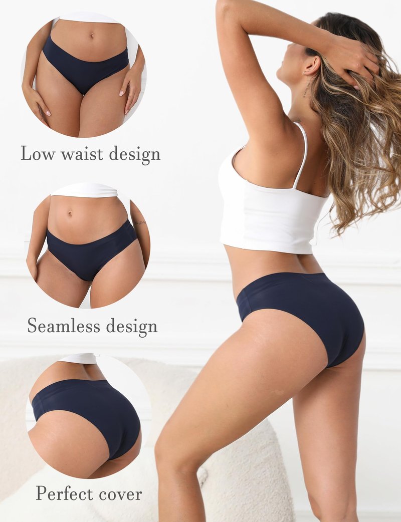 WAYIQE Women's Seamless Underwear Bikini Stretch Panties No Show Invisible Hipster Size M Multicolor 6 Pack