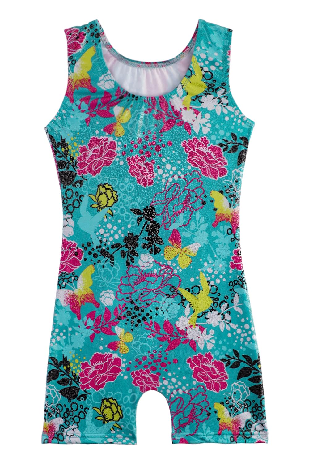 Alakuoti Gymnastics Leotards For Girls Green Flowers Butterfly Biketards For Girls With Shorts Green Flower 3-4t