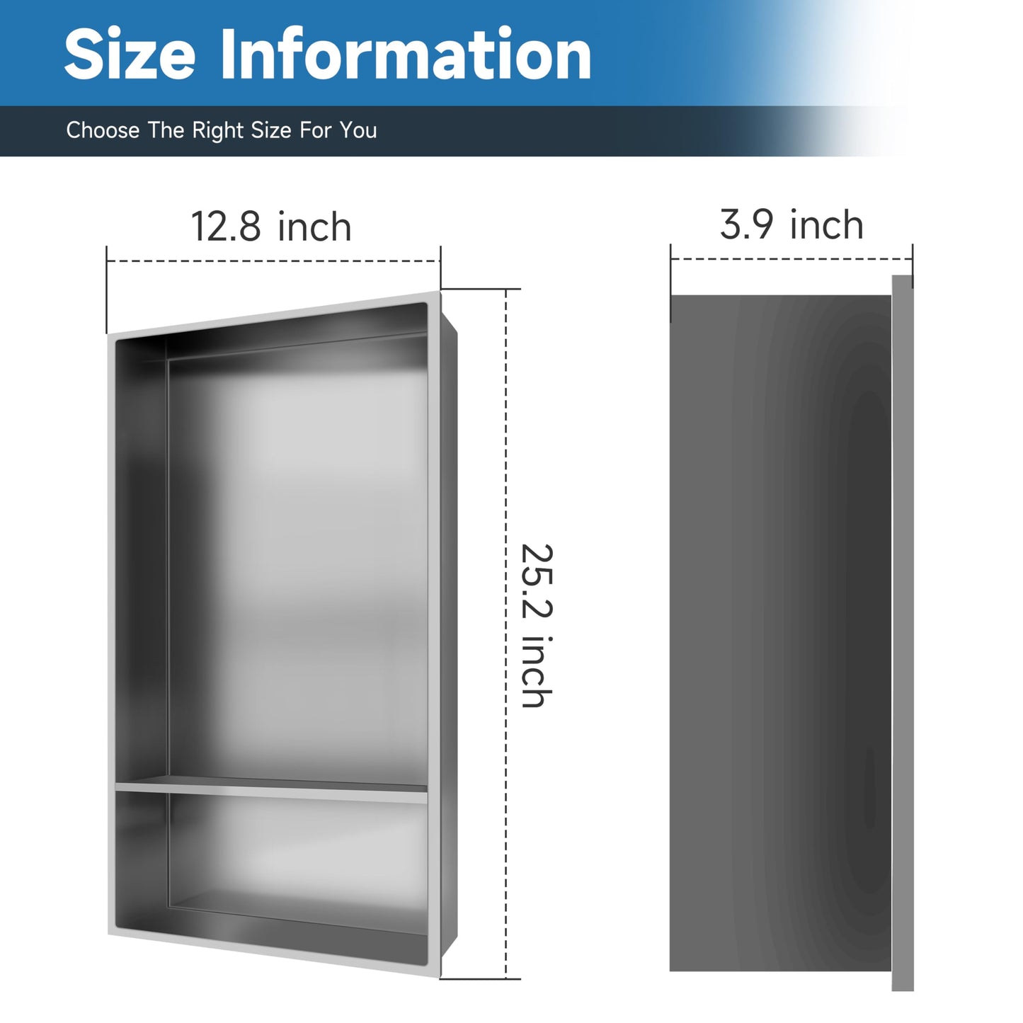 BATHFINESSE Shower Niche Insert Tile Ready, Bath Niche 13 × 25 Double Shelves, Recessed Niche Shower for Bathroom Storage, Brushed Nickel