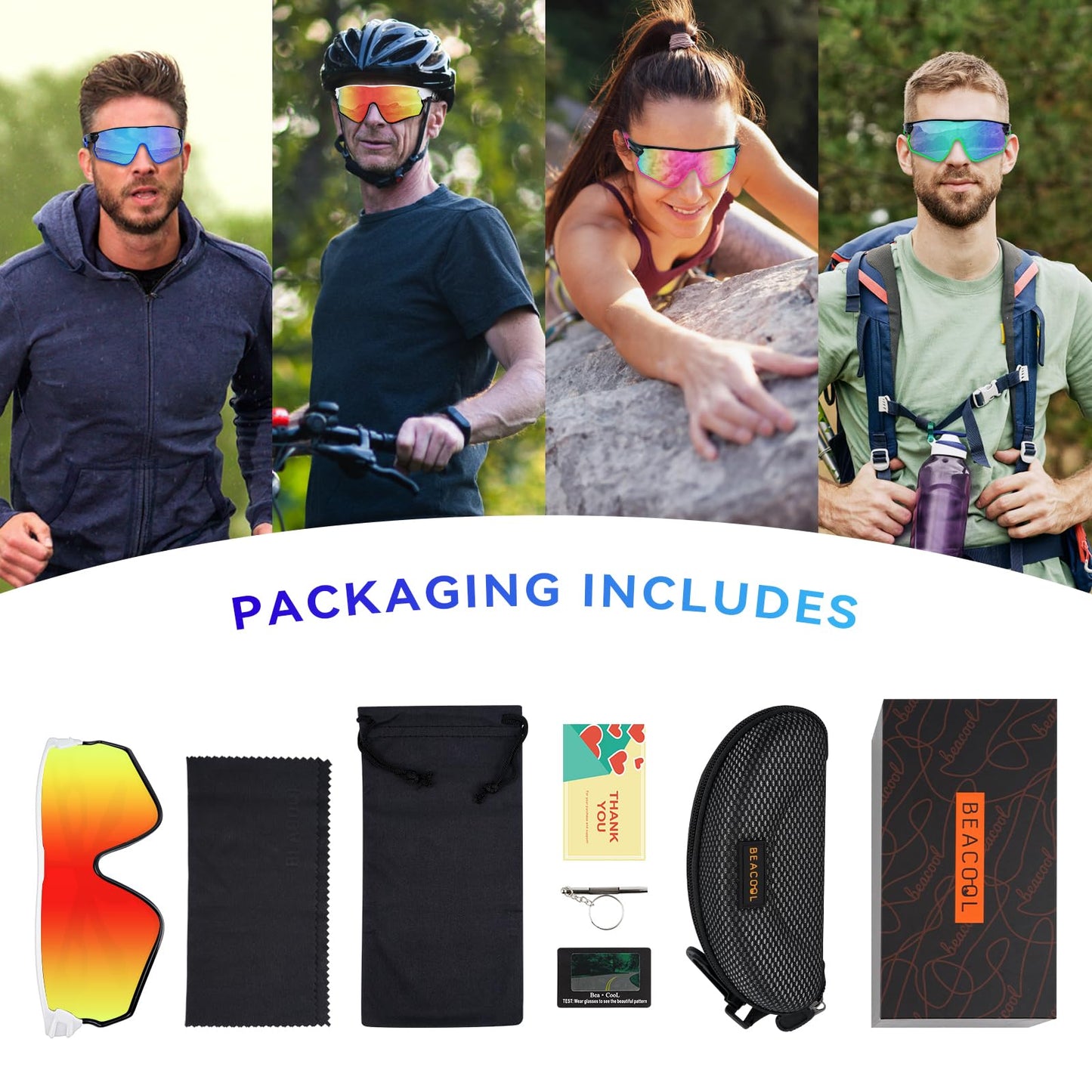 BEACOOL Polarized Sports Sunglasses for Men Women Running Baseball Cycling Driving Fishing Golf Motorcycle UV400 Sun Glasses (Full Frame, GlossyWhite Gradient Red)