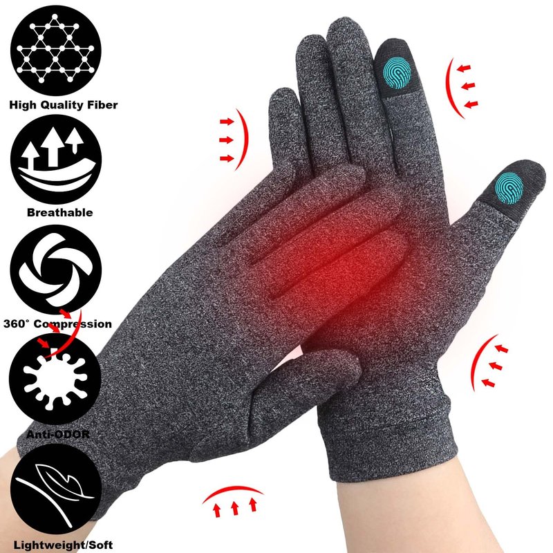 2 Pairs Arthritis Gloves for Pain, Hand Compression Gloves for Women Men, Carpal Tunnel, Joint Pain, Rheumatoid Arthritis Hand Support - Touchscreen Gloves for Typing, Work (Full Finger, Medium)