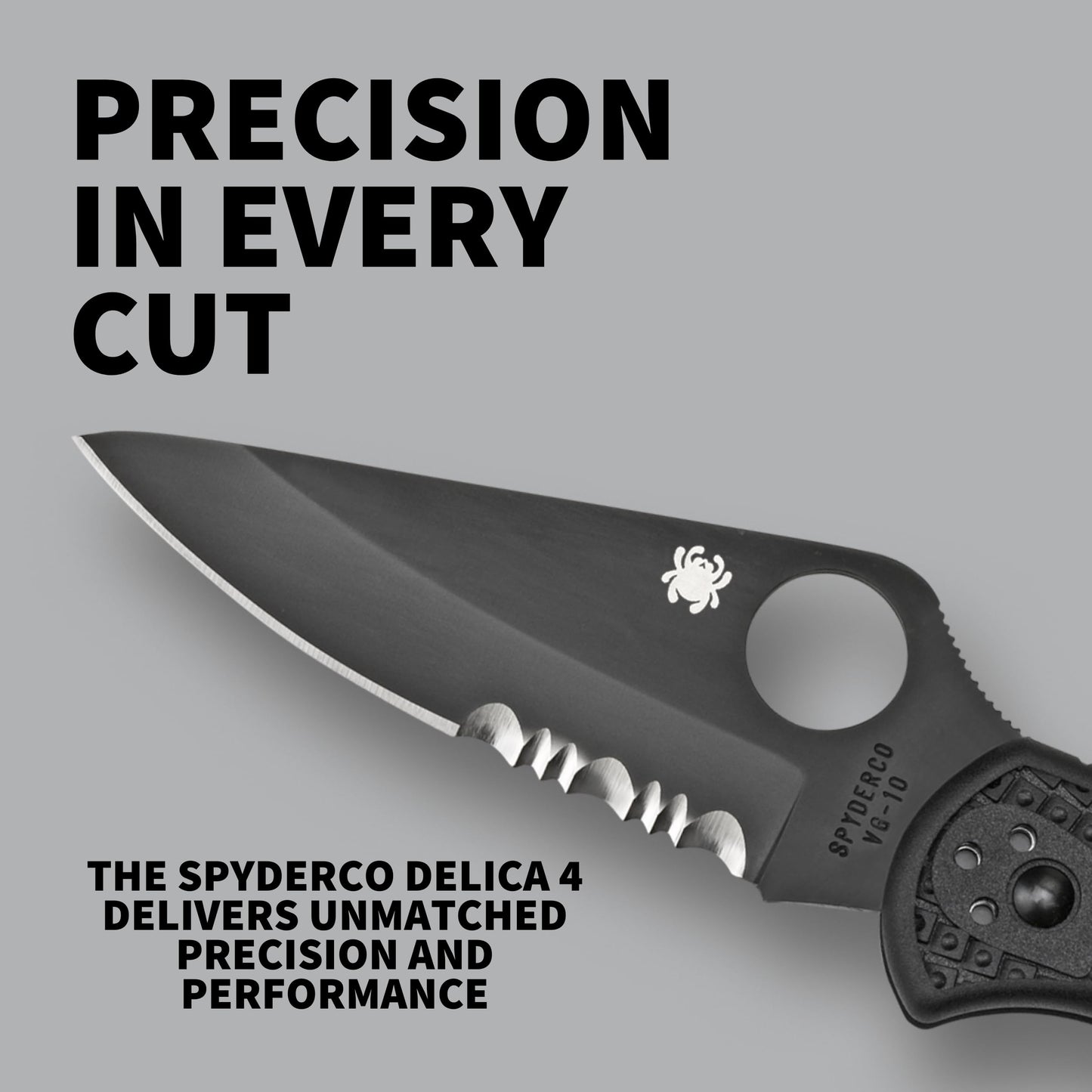 Spyderco Delica 4 Lightweight Folding Pocket Knife with 2" VG-10 Steel Blade and FRN Handle - EDC Knife for Men and Women, Perfect for Hunting, Tactical, Camping - CombinationEdge - C11PSBBK