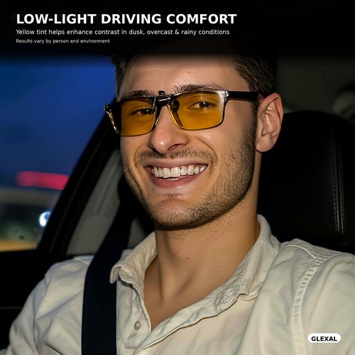 GLEXAL Night Vision Clip-On Sunglasses For Driving, Anti-Blue Light, Flip-Up Sun Shades - Unisex - Fits Over Prescription Glasses