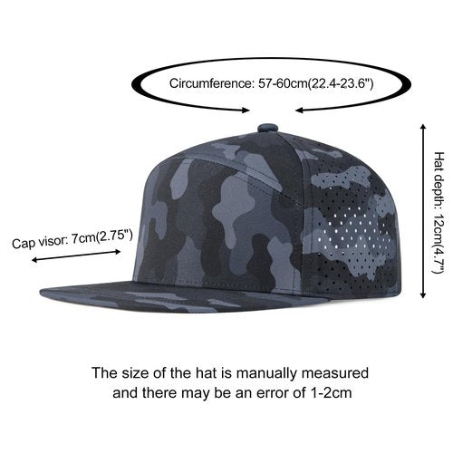 FEINION Men Flat Brim Adjustable Performance Hat Snapback Laser Perforated Baseball Cap (Grey Camouflage)