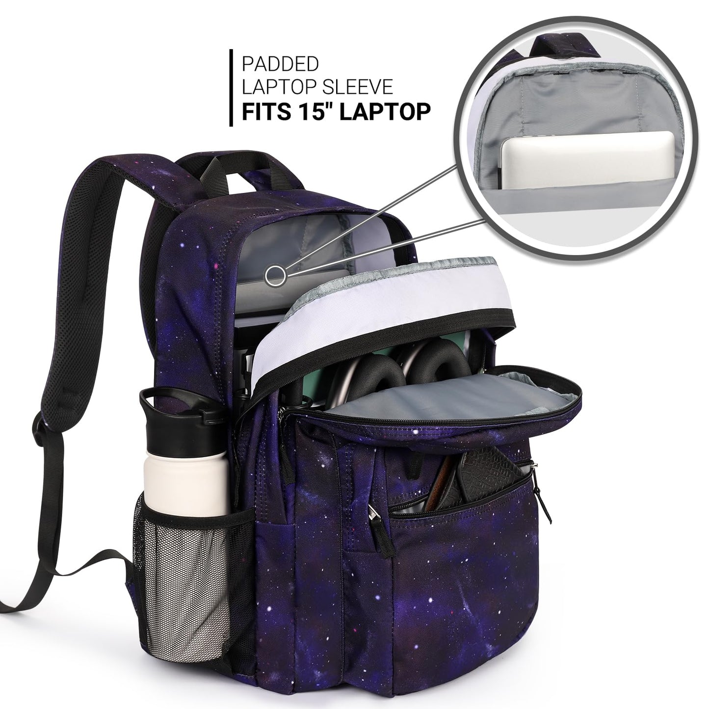 ZORFIN 26L Backpack for College, and Travel: Water Resistant Bookbag - Night Sky