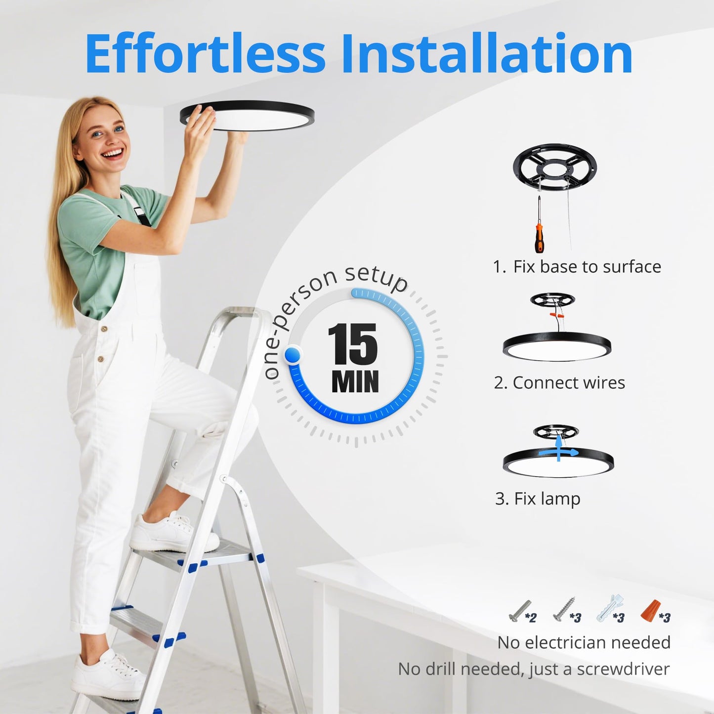 Laiyidia 12 Inch Dimmable Flush Mount Ceiling Light Fixtures, 5CCT (2700K-6500K) Selectable, 24W 2640LM, 50000- Hour Lifespan, Ultra Slim LED Ceiling Light for Bedroom, Black, 8Pack