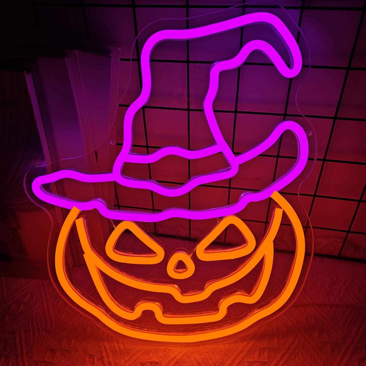 Halloween Neon Sign Dimmable Pumpkin Neon Sign for Wall Decor Halloween Pumpkin Neon Window Lights for Halloween Party Light Up Pumpkin Halloween Decor for Bedroom, Kids Room